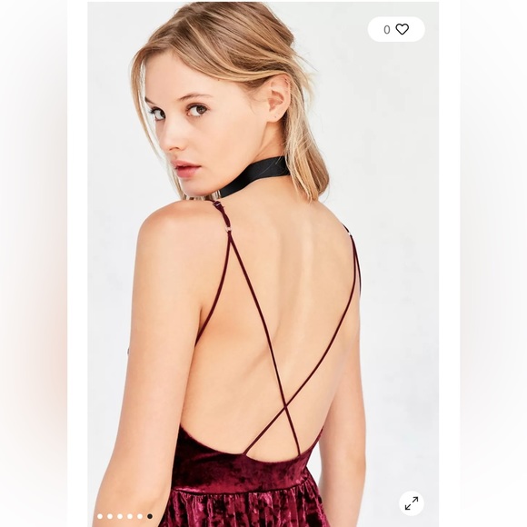 UO Maroon Velvet Romper- Kimchi Blue Vanessa Crushed Velvet Fit + Flare Romper - Picture 4 of 13